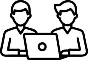 Business team of two busy happy professional business men employees working together standing in corporate office having conversation sharing ideas using laptop computer technology Set 6 vector