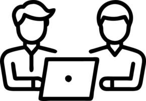 Business team of two busy happy professional business men employees working together standing in corporate office having conversation sharing ideas using laptop computer technology Set 3 vector