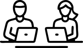 Business team happy busy executives working together using laptop in office young business woman manager showing presentation to mature man investor consulting client partner at wo vector