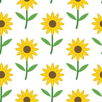 Bright and cheerful sunflowers seamless tile pattern with vibrant yellow petals and green stems