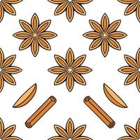 Autumn spices seamless tile pattern with cinnamon sticks nutmeg and cloves in warm tones vector