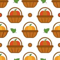 Autumn harvest basket seamless tile pattern with fruits vegetables and fall accents Set 2 vector