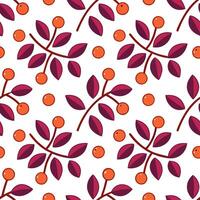 Autumn berries and leaves seamless tile pattern with deep reds purples and warm oranges vector