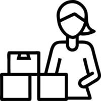 Above table top view of female warehouse worker or seller packing ecommerce shipping order box for dispatching preparing post courier delivery package dropshipping shipment service vector