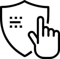 A shield icon glowing while a hand gestures toward it symbolizing cybersecurity data protection in IT frameworks vector