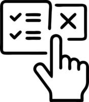 A hand tapping holographic checkmarks and crosses on virtual documents representing document verification in a digital workflow vector