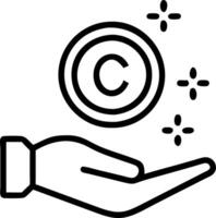 A holographic C sign floating above a guiding hand emphasizing intellectual property and unique brand ownership measures vector