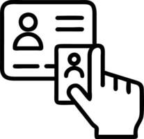 A hand scrolling through floating user profile cards revealing potential hires or verified accounts with key credentials vector