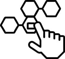 A hand interacting with hexagonal icons for role play illustrating modular processes and high level coordination in workflows vector