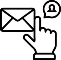 A hand clicking a virtual email icon with a red notification badge vector