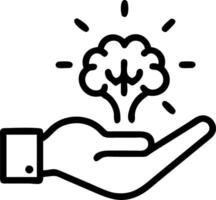 A hand holding a glowing brain icon surrounded by innovation symbols to represent an innovation mindset in business environments vector