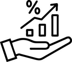 A hand holding a bar graph with glowing upward pointing arrows and percentage indicators to represent financial growth in business finance departments vector