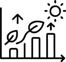 A green graph displaying sustainability goals accompanied by glowing eco icons representing ecological growth initiatives vector