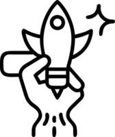 A glowing rocket icon lifted by a guiding hand symbolizing radical growth startup energy and game changing innovation goals vector