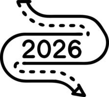 A glowing roadmap features milestones labeled 2026 and beyond representing future planning and strategic roadmap development Set 11 vector