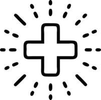 A glowing medical cross icon with surrounding health metrics representing healthcare solutions vector