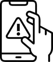 A glowing red alert icon on a smartphone screen tapped by a hand demonstrating critical system failure or user error steps vector