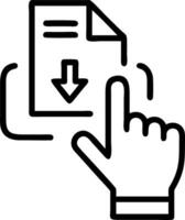 A glowing download icon showing progress in real time with a hand controlling file transfer steps in a futuristic setting vector