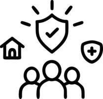 A glowing family icon surrounded by protection symbols representing family security systems and home safety measures Set 2 vector