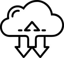 A glowing cloud icon with download and upload arrows manipulated by a business professional representing cloud technology in corporate environments vector