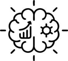 A glowing AI brain is surrounded by business metrics representing AI driven decision making and business analytics vector