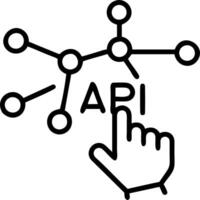 A dense network of holographic API icons linked by lines guided by a hand that configures seamless system integration vector