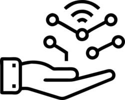 A cluster of interconnected smart device icons floating above a hand showing IoT readiness and remote monitoring potential vector