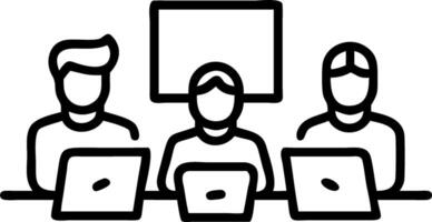 Young happy creative multicultural team of four coworkers and students brainstorming project ideas together in classroom office with laptops near panoramic window vector