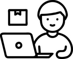 Young business start up online seller owner using laptop for checking the customer orders and preparing packages for product vector
