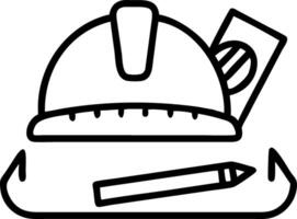 Yellow hard safety helmet hat with architectural blueprints pencils ruler protractor and tape measure on construction site table vector