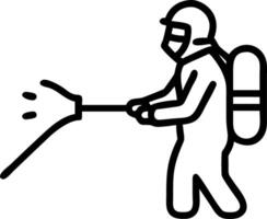 Worker in protective gear sprays disinfectant on to surface in to clean environment vector