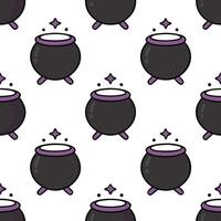 Witches and cauldrons seamless tile pattern with magical elements and dark colors for enchanting Halloween decor vector