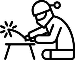 Welder in Santa outfit working on metal creating sparks in to warm ambient lit workshop during festive season vector
