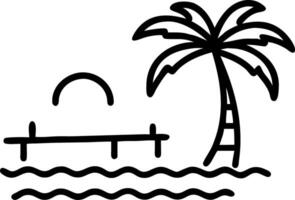Watercolor painting of to beach wedding scene with to palm tree sunset and wooden dock embodying romantic seaside ceremony in artistic style vector