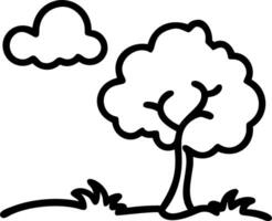 Watercolor painting of single tree in field with full bloom lush green leaves clear blue sky few white clouds depicting serene nature perfect for landscape art vector