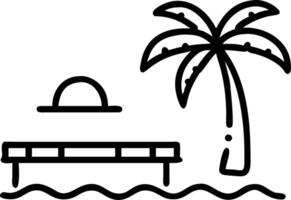 Watercolor illustration of to beach wedding scene with to palm tree sunset and wooden dock embodying romantic seaside ceremony in artistic style vector