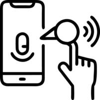 voice recording man touching microphone icon smartphone mobile application record sound audio music voice message use voice direct AI search information internet vector