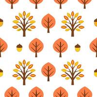 Vibrant autumn trees seamless tile pattern with colorful leaves and acorns for lively fall spaces Set 2 vector