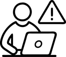 User working on laptop computer with triangle caution warning sign for notification error and maintenance concept computer virus detected personal data protection network security vector