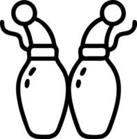 two bowling pins decorated for Christmas one adorned with Santa hat and the other with antlers standing against to teal backdrop vector