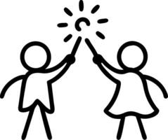 Two children holding sparklers at sunset creating beautiful silhouettes against colorful sky Set 2 vector