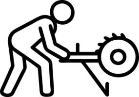 The carpenter is using an electric circular saw to cut the wood vector