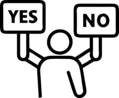 Think with yes no blocks man holds wooden tokens clarifying tough decisions fosters logic brand transparency ensures purposeful direction personal accountability synergy vector