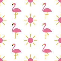 Summer sun seamless tile pattern with flamingos and sun rays for to fun and playful summer vibe vector