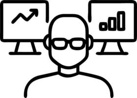 Successful trader with back view bearded stock market broker in eyeglasses analyzing data and graphs on multiple computer screens in modern office Set 3 vector