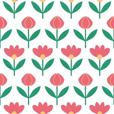 Spring flowers seamless tile pattern with peonies and tulips for lively colorful interiors