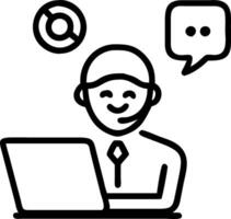 Smiling busy mature professional businessman and executive manager making mobile phone call while working on laptop in office effectively communicating in tech workplace concept a vector