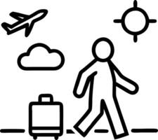 Silhouette of traveler with suitcase at airport during sunset reflecting mood of adventure and exploration Set 2 vector