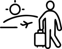 Silhouette of traveler with suitcase at airport during sunset reflecting mood of adventure and exploration vector
