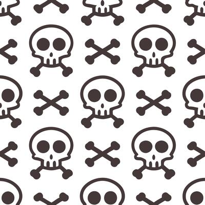 Skeletons and skulls seamless tile pattern with bone structures and dark shades for macabre home decor